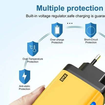 شاحن مكتبي 5 في 1 بتقنية GaN بقوة 240 واط — 3 منافذ USB-C PD + منفذا USB، شحن سريع، قابس أوروبي وأمريكي | أصفر، أبيض، أسود