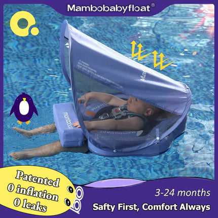 Mambobaby Baby Chest Float with UPF 50+ Canopy | Non-Inflatable Five-Point Safety Harness | Penguin & Turtle | 3–24 Months