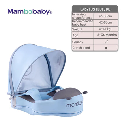 Mambobaby Baby Swimming Float | Non-Inflatable Shoulder Float with Optional Sun Canopy | 6–72 Months | Blue, Pink & Yellow