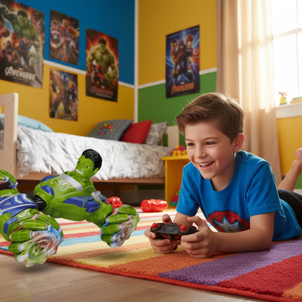 Boy Playing with Actual Hulk R/C Car