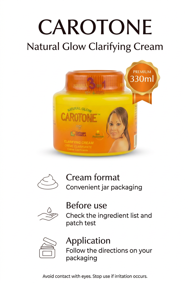 Carotone Natural Glow Clarifying Cream 330ml infographic