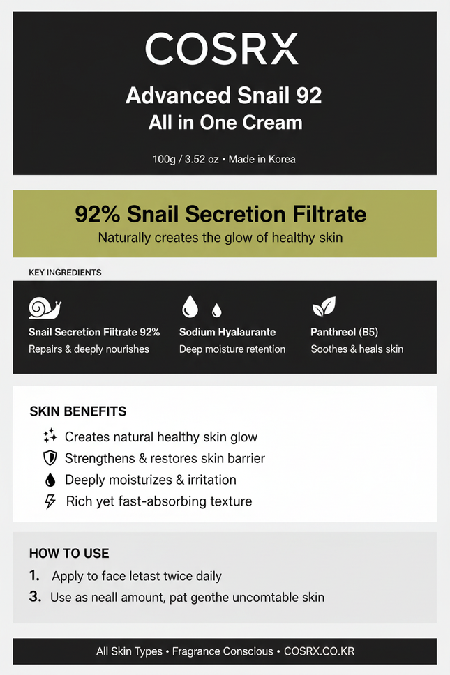 COSRX Snail 92 Info Graphic