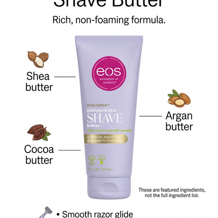 eos Cashmere Skin Shave Butter product infographic