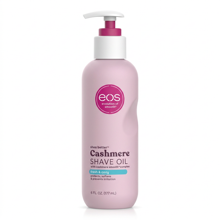 eos shave oil front shot preserving the bottle’s real dent and original shape