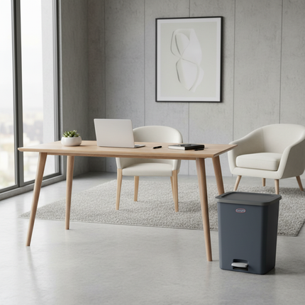 Grey bin in office setting