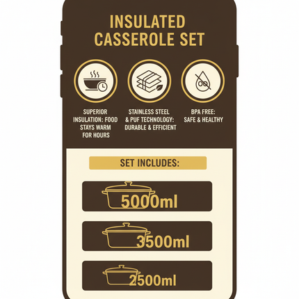Asian Dignity Casserole features infographic showing insulation and sizes