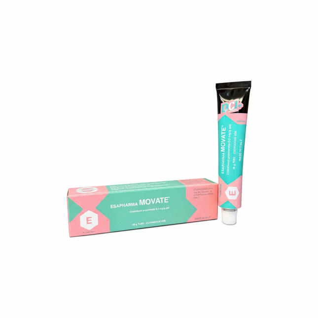 MOVATE GEL box and tube on white background