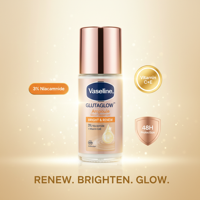 Vaseline GlutaGlow Ampoule Serum Bright and Renew golden ingredient ad