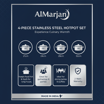 AlMarjan Sonbola hotpot features infographic showing 4 sizes and benefits