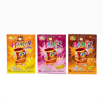 KickPop orange strawberry and cola 5g pouches