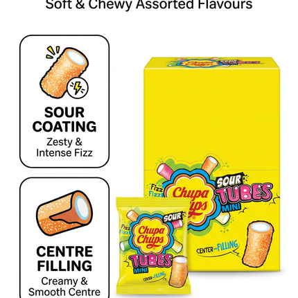 Chupa Chups Sour Tubes Mini product information infographic