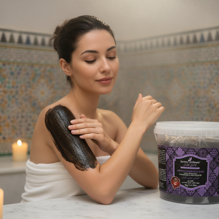 Jardin d'Oléane Ghassoul Rosemary Black Soap lifestyle hammam photo