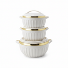 Asian Dignity Insulated Casserole Set - 3 white bowls with gold trim stacked