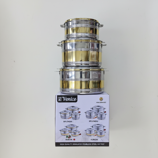 Venice insulated stainless steel hotpot set - 3 pieces stacked on box