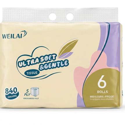 Weilai current six-roll 5-ply pack with wide perforated two-hole carry handle