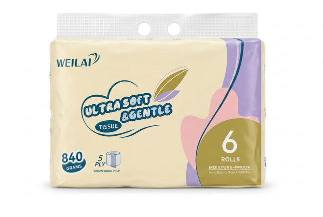Weilai current six-roll 5-ply pack with wide perforated two-hole carry handle