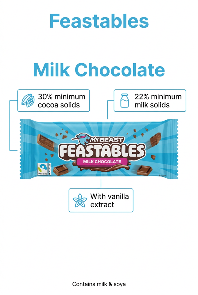 Feastables Milk Chocolate product infographic