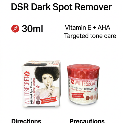 White Secret DSR 30ml vitamin E AHA and usage guide