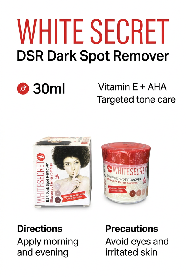 White Secret DSR 30ml vitamin E AHA and usage guide