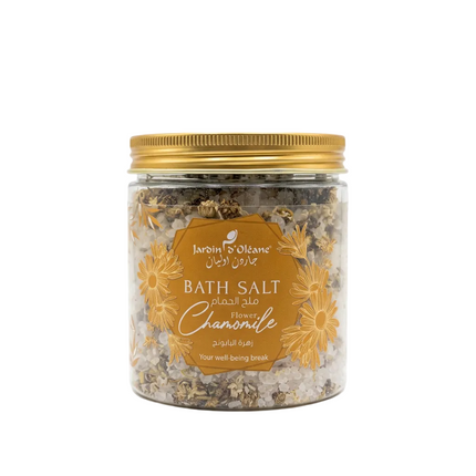 Jardin d’Oléane Chamomile Flower Bath Salt jar with gold lid
