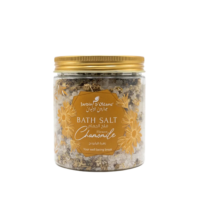 Jardin d’Oléane Chamomile Flower Bath Salt jar with gold lid