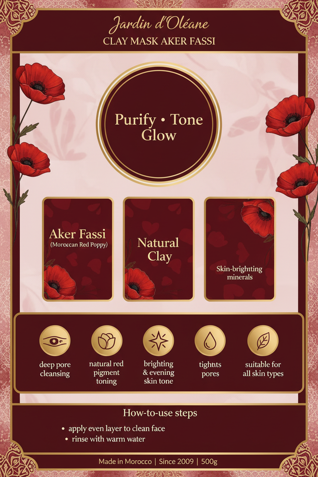 Jardin d'Oléane Clay Mask Aker Fassi branded infographic