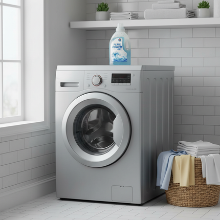 Pearl Power Gel with automatic washing machine in modern laundry room
