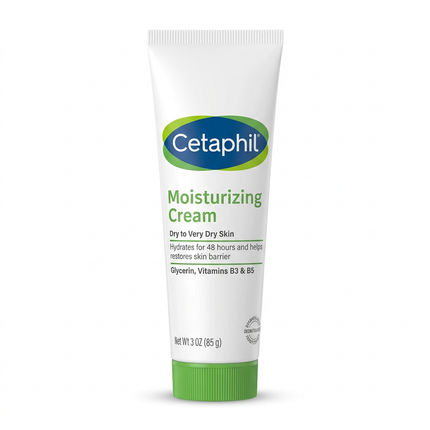 Cetaphil Moisturizing Cream 85g white tube with green cap on white background