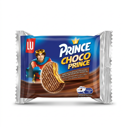 Single individually wrapped 28.5g biscuit from LU Choco Prince 40-pack box