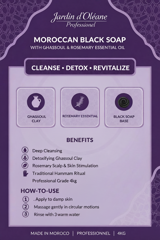 Jardin d'Oléane Ghassoul Rosemary Black Soap branded infographic