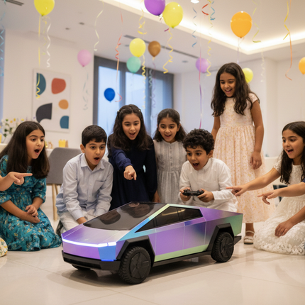Kids with UV R/C Cybertruck at Birthday Party