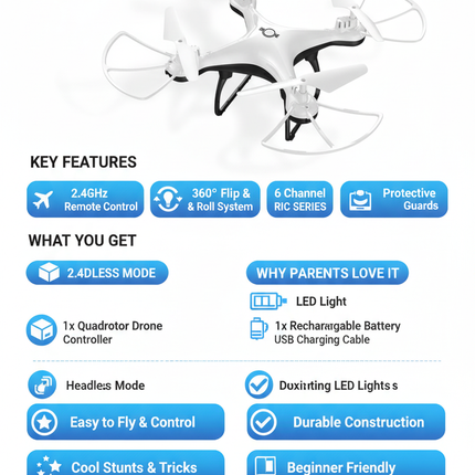 2.4G R/C Quadrotor Drone - Product infographic
