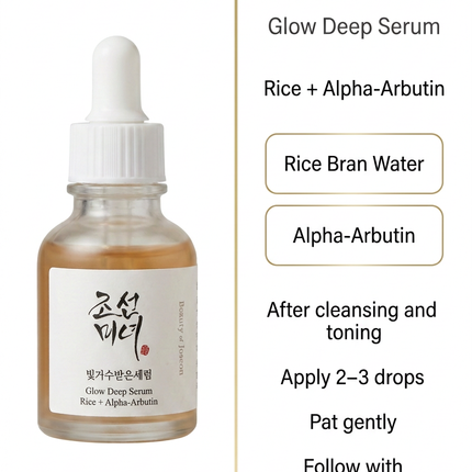 Beauty of Joseon Glow Deep Serum rice and alpha-arbutin ingredient and routine guide