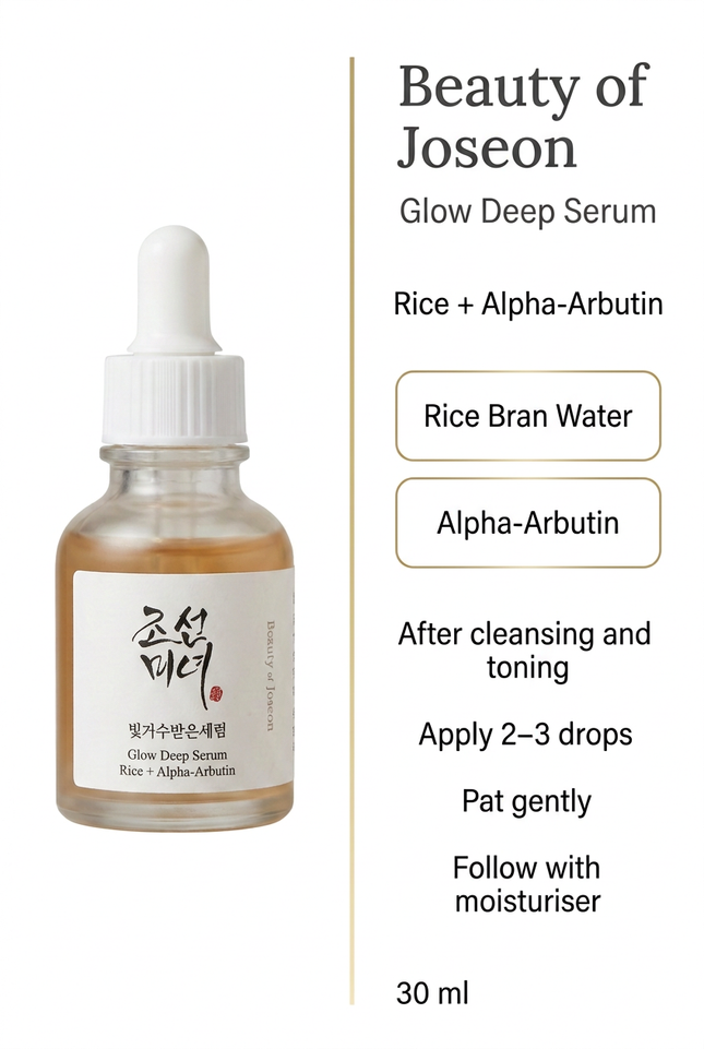 Beauty of Joseon Glow Deep Serum rice and alpha-arbutin ingredient and routine guide