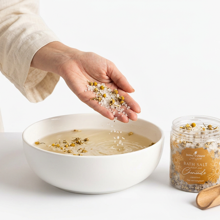 Illustrative chamomile bath salt self-care ritual