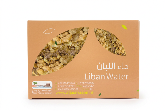 Aljaser Liban Water tan leaf-design box on white