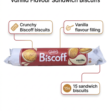 Lotus Biscoff Vanilla 15 sandwich biscuits information