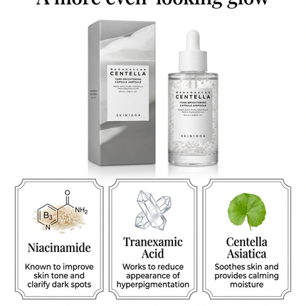SKIN1004 Tone Brightening Ampoule ingredient and usage infographic