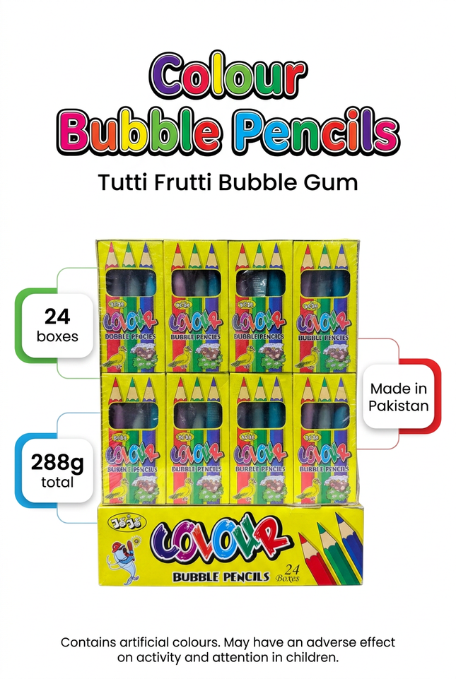 JoJo Colour Bubble Pencils tutti frutti gum 24 box infographic