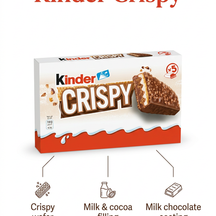 Kinder Crispy wafer milk and cocoa filling infographic