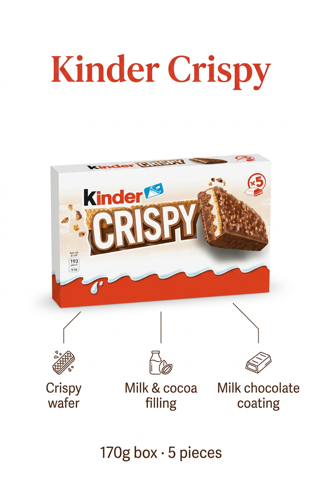 Kinder Crispy wafer milk and cocoa filling infographic