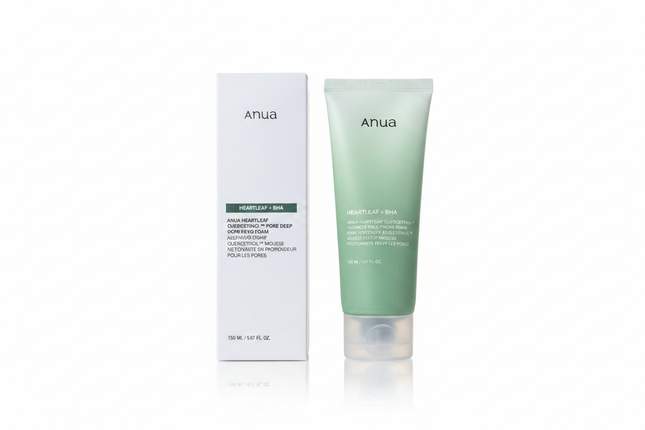 ANUA Heartleaf Quercetinol Pore Deep Cleansing Foam — box and tube on white background