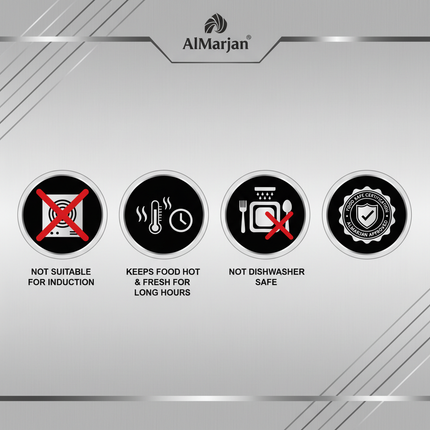 AlMarjan hotpot features and usage warnings infographic