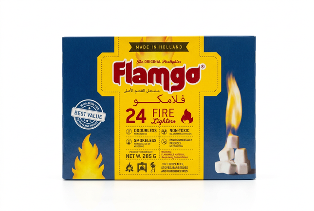 Flamgo Fire Lighters 24 pieces 285g box on white background