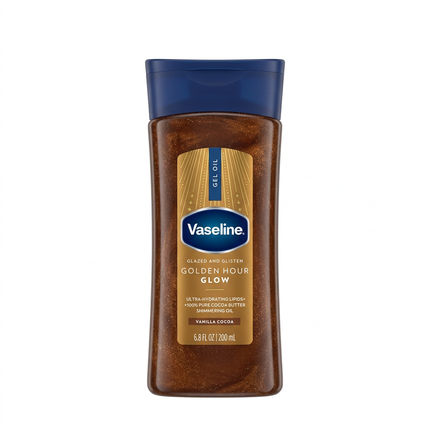 Vaseline Golden Hour Glow Vanilla Cocoa 200ml bronze gel oil with navy cap