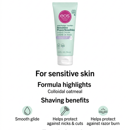 eos Sensitive shave cream colloidal oatmeal, shaving benefits and how to use