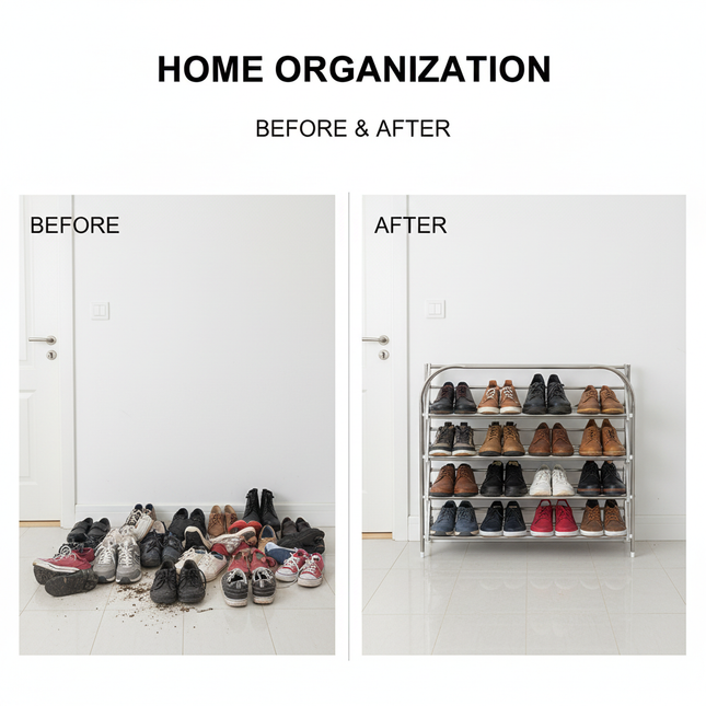 Before and after shoe organization transformation