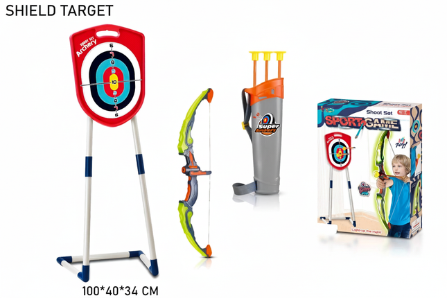 Shield target archery set with bow, arrows and stand