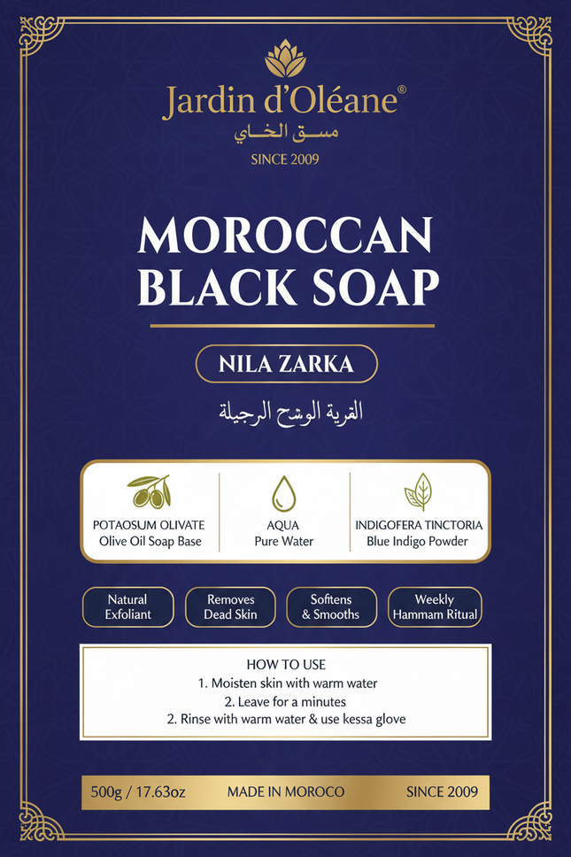 Jardin d'Oléane Moroccan Black Soap Nila Zarka branded infographic