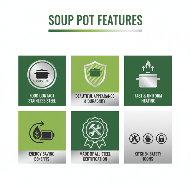 Soup pot features grid infographic showing benefits